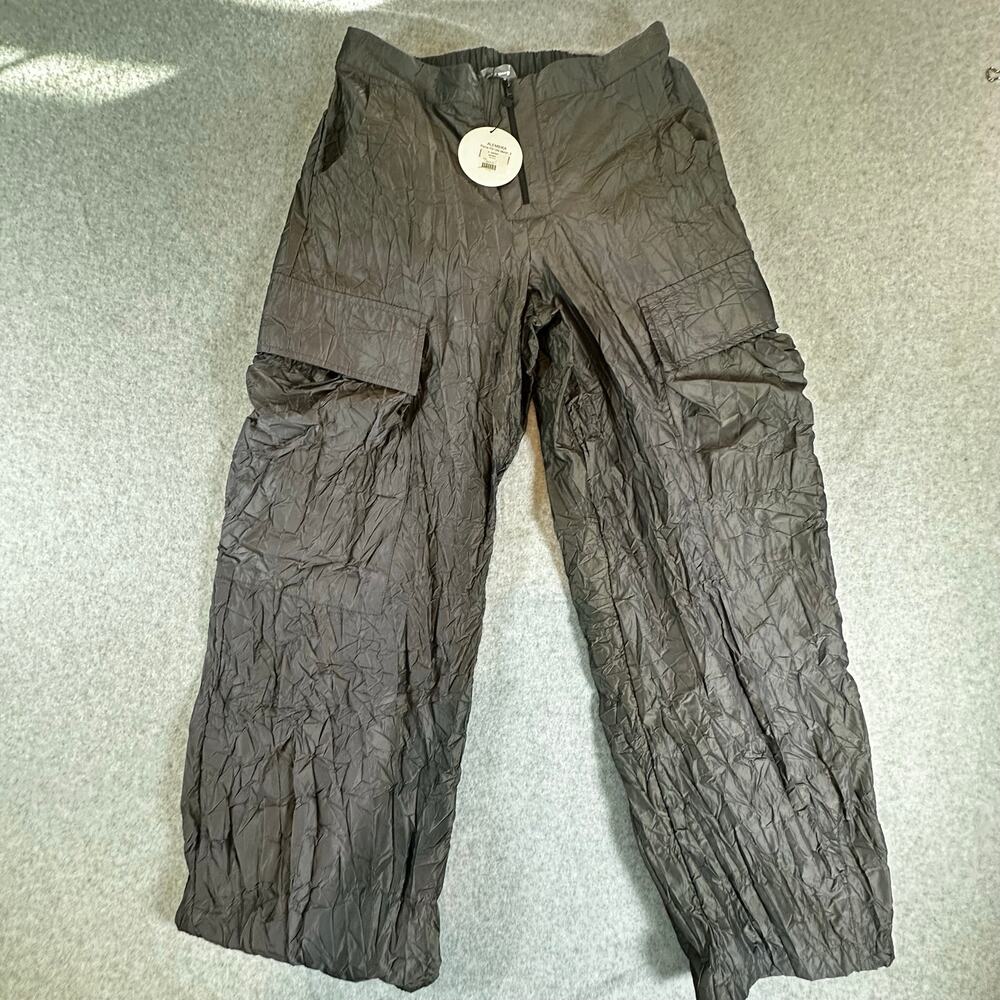 NWT $245 ALEMBIKA Lagenlook Elastic Waist Crinkle Metal Gray Pants Size 3 L XL